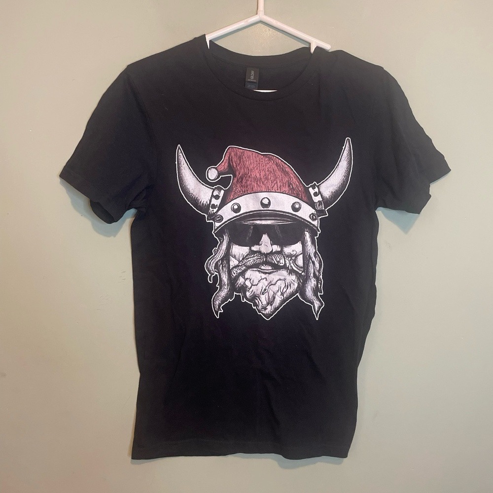 NWOT Mens Grumpy Viking Santa Christmas Xmas Holiday Graphic T-Shirt Black Small